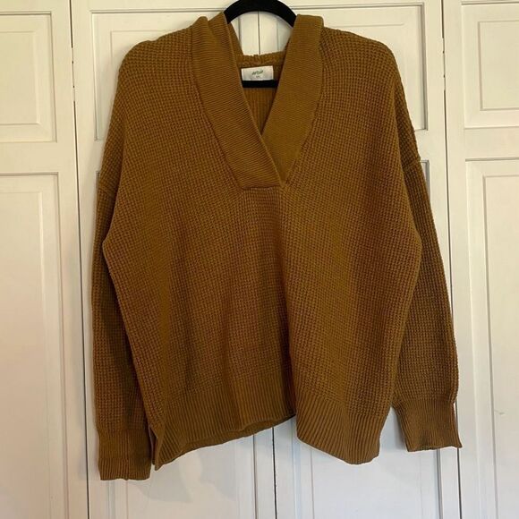 Aerie cozy up brown waffled knit hooded sweater size small - Picture 3 of 11